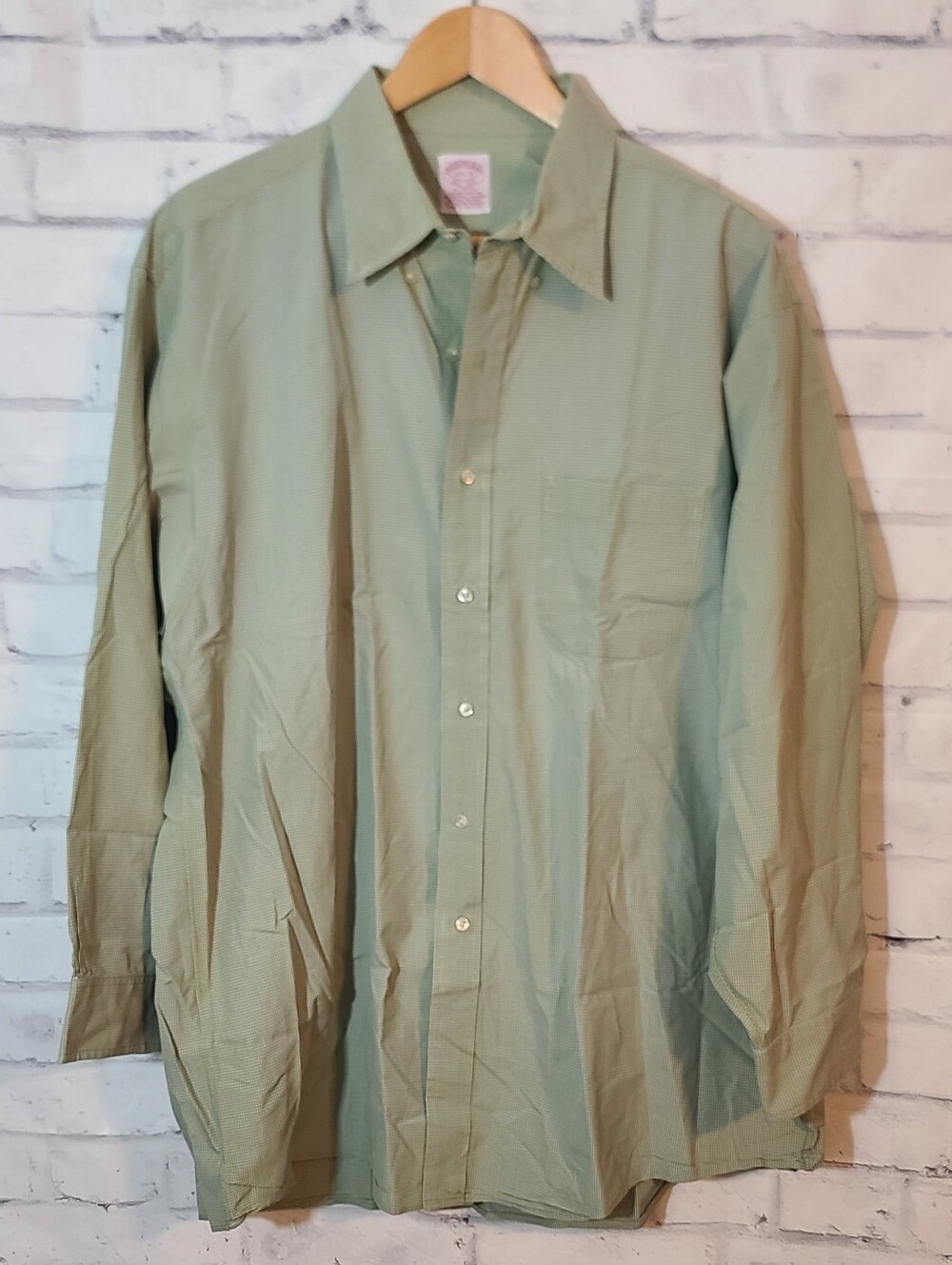 Brooks Brothers Men's Green Check Cotton Dress Shirt 17 1/2 34-35 Regular